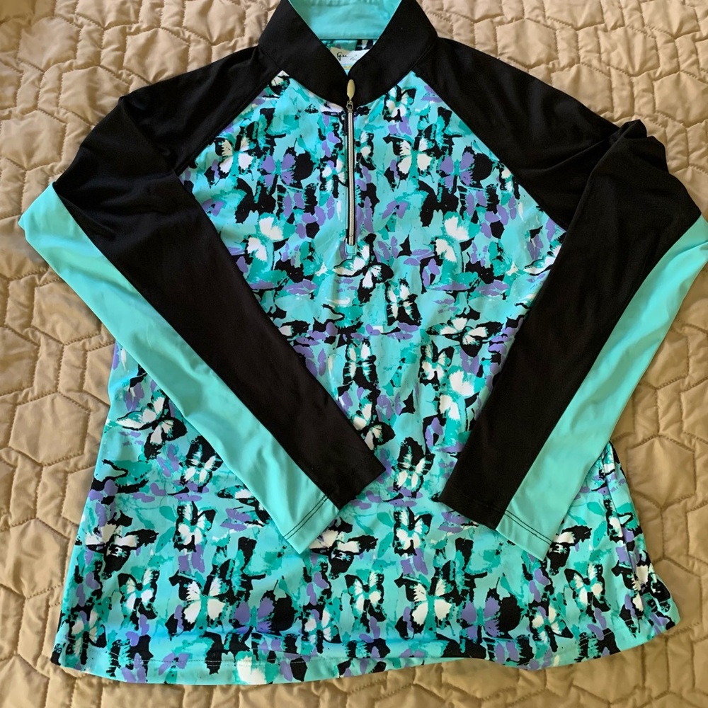 Greg Norman Shark PlayDry Butterfly Print Womens Quarter Zip Golf Top